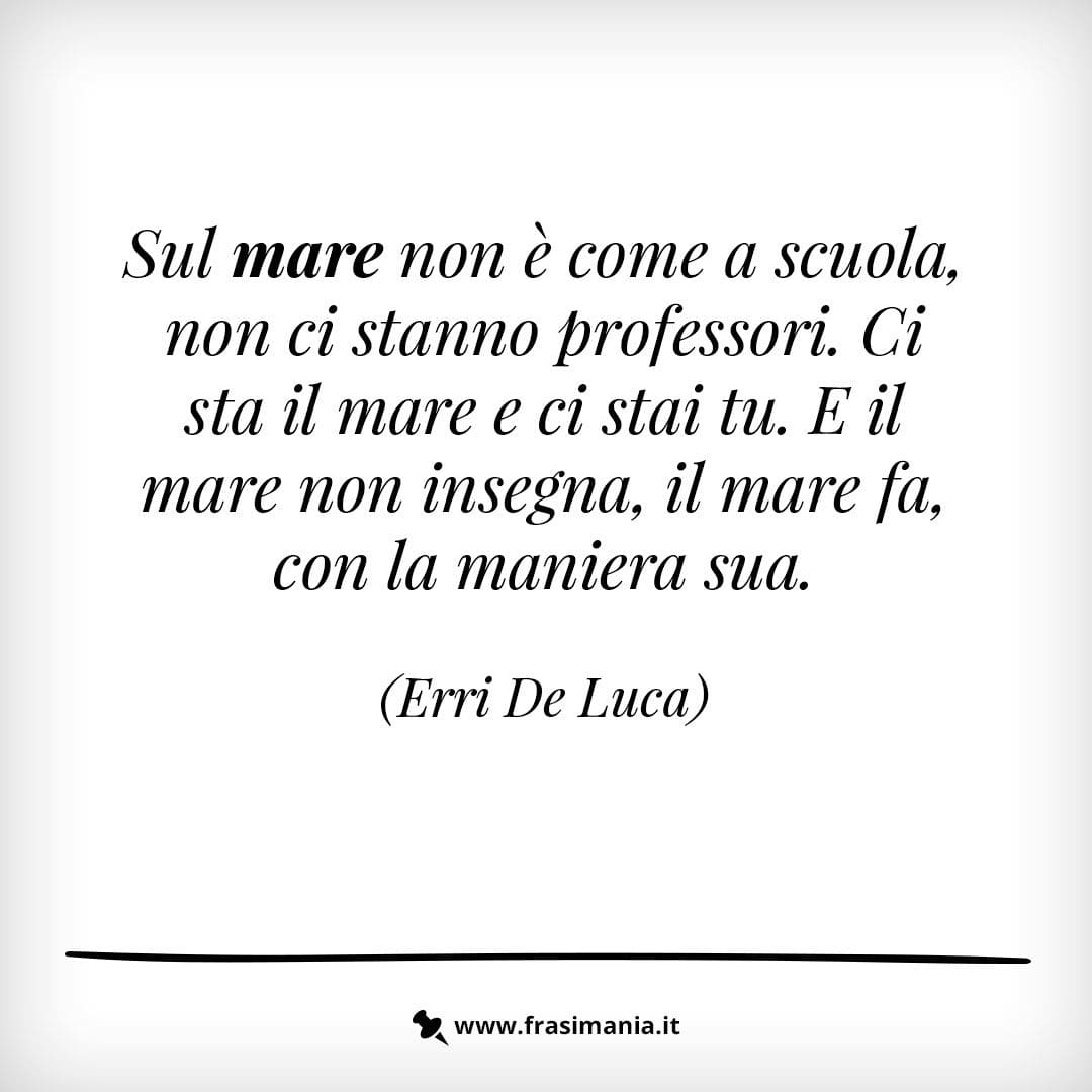 Sul mare non è come a scuola, non ci stanno i professori. ci sta il mare e ci stai tu. E il mare non insegna, il mare fa, con la maniera sua.