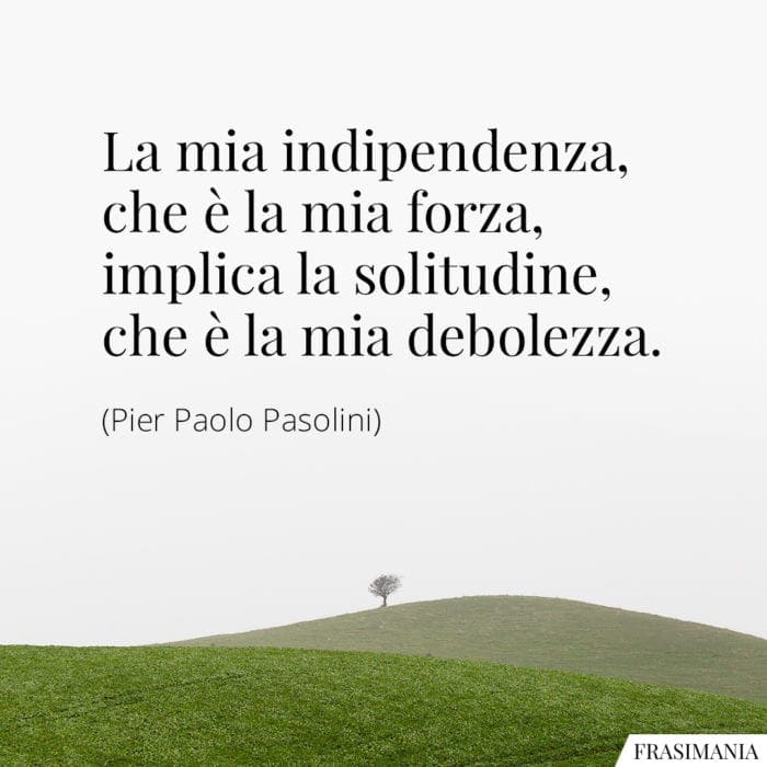 La mia indipendenza, che è la mia forza, implica la solitudine, che è la mia debolezza.