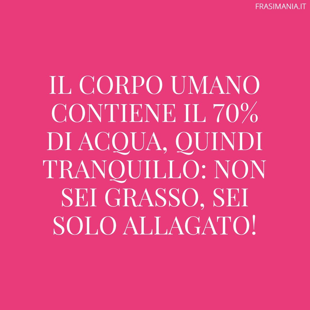 Il corpo umano contiene il 70% di acqua, quindi tranquillo: non sei grasso, sei solo allagato!