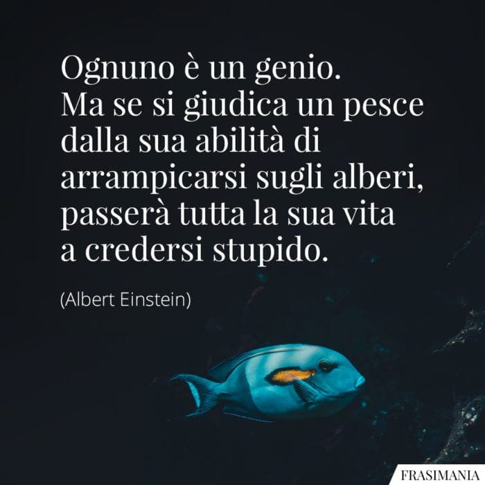 Ognuno è un genio. Ma se si giudica un pesce dalla sua abilità di arrampicarsi sugli alberi, passerà tutta la sua vita a credersi stupido.