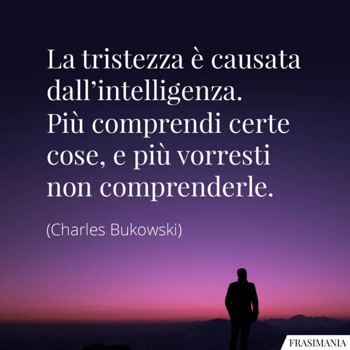 La tristezza è causata dall'intelligenza. Più comprendi certe cose, e più vorresti non comprenderle.