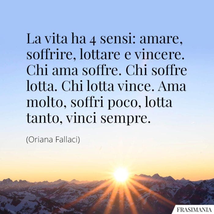 La vita ha 4 sensi: amare, soffrire, lottare e vincere. Chi ama soffre. Chi soffre lotta. Chi lotta vince. Ama molto, soffri poco, lotta tanto, vinci sempre.