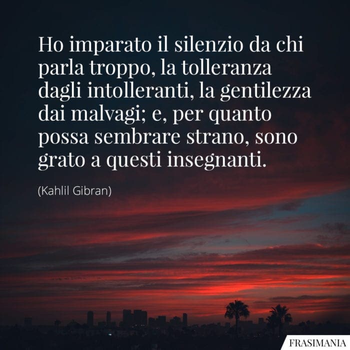 Ho imparato il silenzio da chi parla troppo, la tolleranza dagli intolleranti, la gentilezza dai malvagi; e, per quanto possa sembrare strano, sono grato a questi insegnanti.