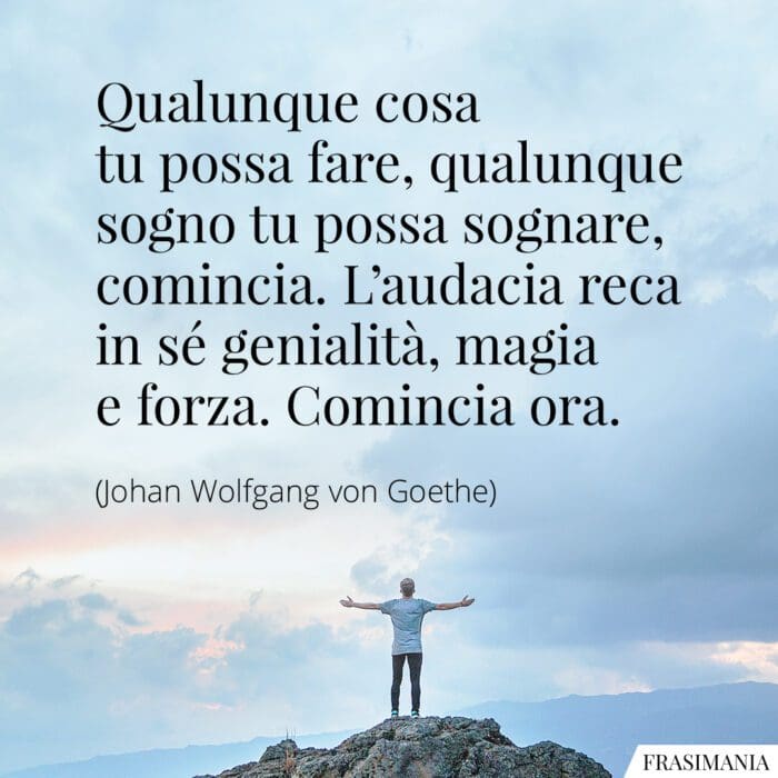 Qualunque cosa tu possa fare, qualunque sogno tu possa sognare, comincia. L'audacia reca in sé genialità, magia e forza. Comincia ora.