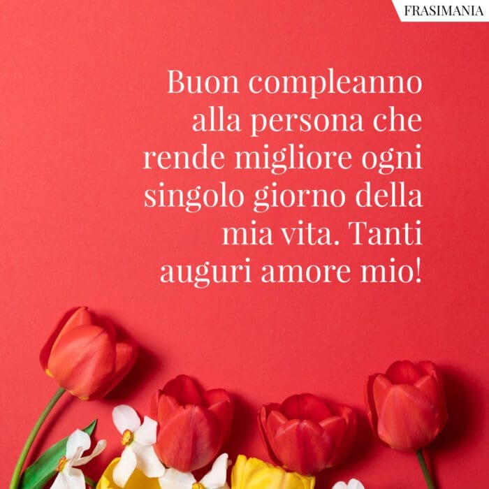 Buon compleanno alla persona che rende migliore ogni singolo giorno della mia vita. Tanti auguri amore mio!