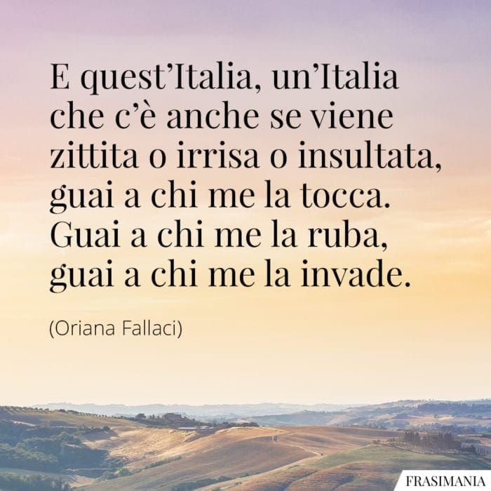 E quest'Italia, un'Italia che c'è anche se viene zittita o irrisa o insultata, guai a chi me la tocca. Guai a chi me la ruba, guai a chi me la invade.