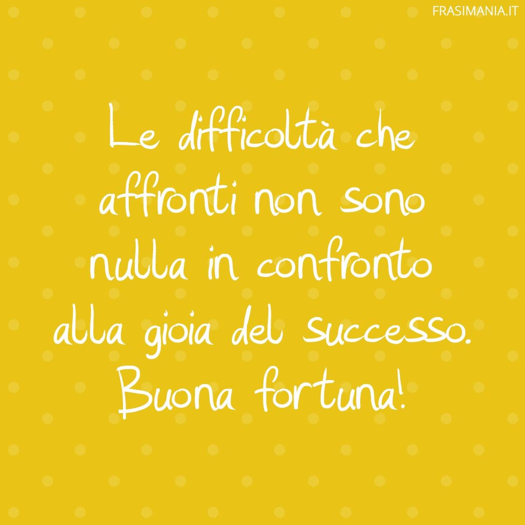 Le difficoltà che affronti non sono nulla in confronto alla gioia del successo. Buona fortuna!
