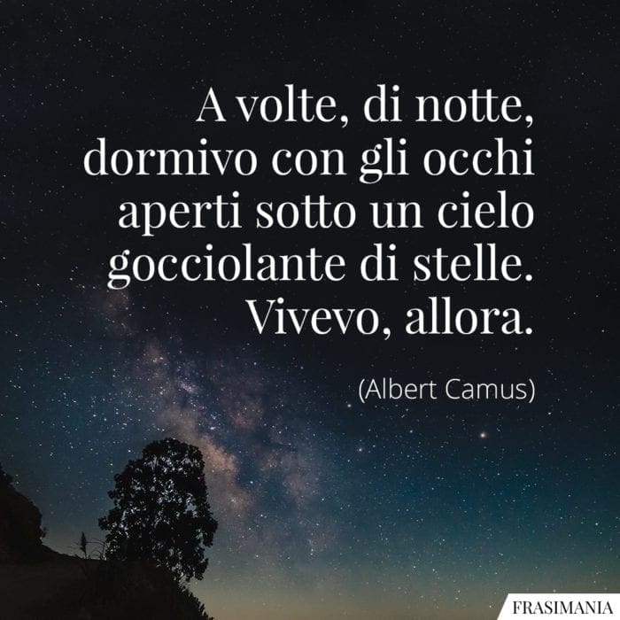 A volte, di notte, dormivo con gli occhi aperti sotto un cielo gocciolante di stelle. Vivevo, allora.