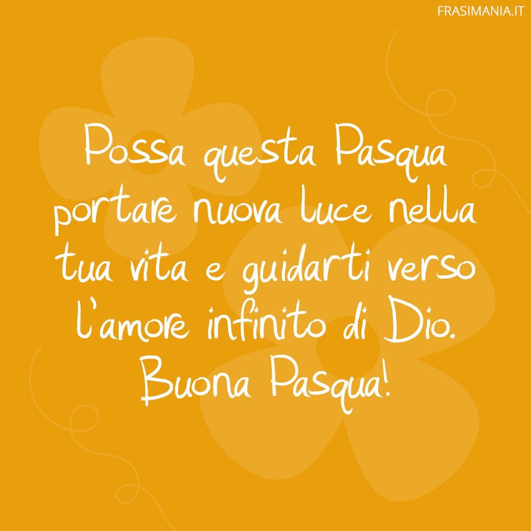 Possa questa Pasqua portare nuova luce nella tua vita e guidarti verso l'amore infinito di Dio. Buona Pasqua!