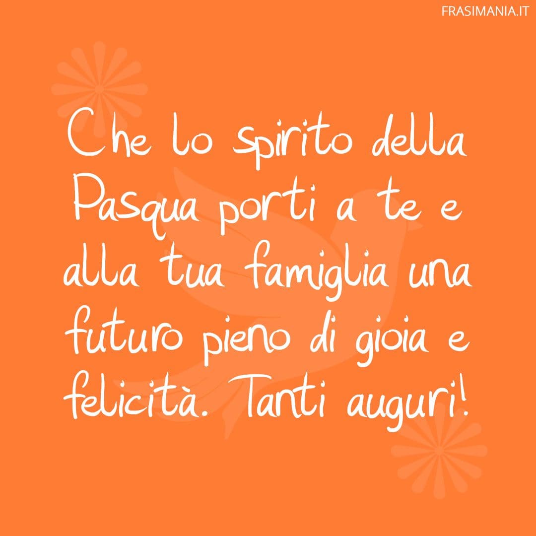 Che lo spirito della Pasqua porti a te e alla tua famiglia una futuro pieno di gioia e felicità. Tanti auguri!
