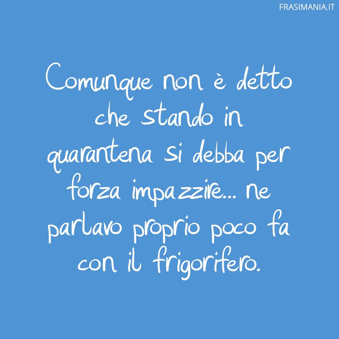 Comunque non è detto che stando in quarantena si debba per forza impazzire... ne parlavo proprio poco fa con il frigorifero.