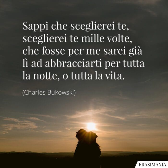 Sappi che sceglierei te, sceglierei te mille volte, che fosse per me sarei già lì ad abbracciarti per tutta la notte, o tutta la vita.