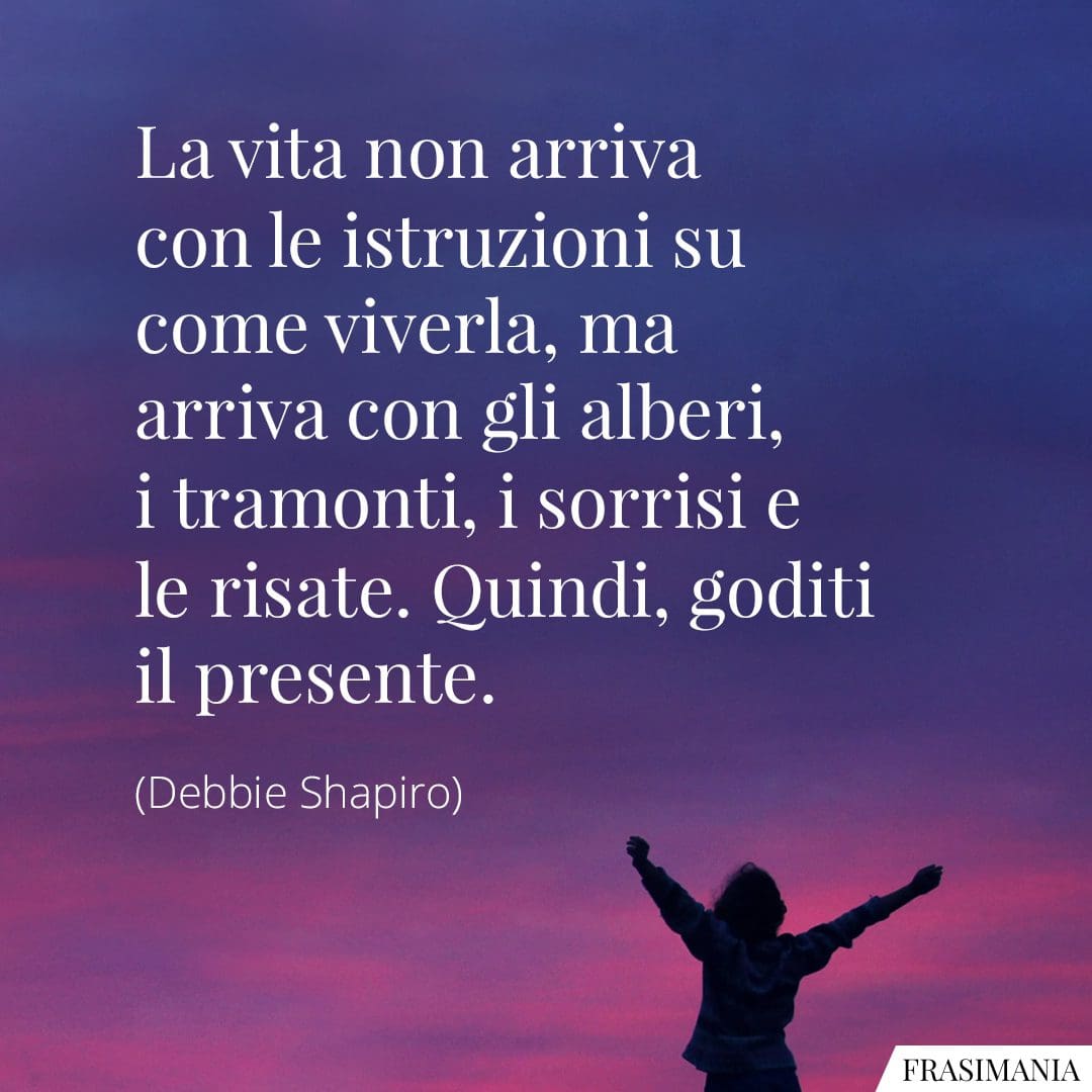 La vita non arriva con le istruzioni su come viverla, ma arriva con gli alberi, i tramonti, i sorrisi e le risate. Quindi, goditi il presente.