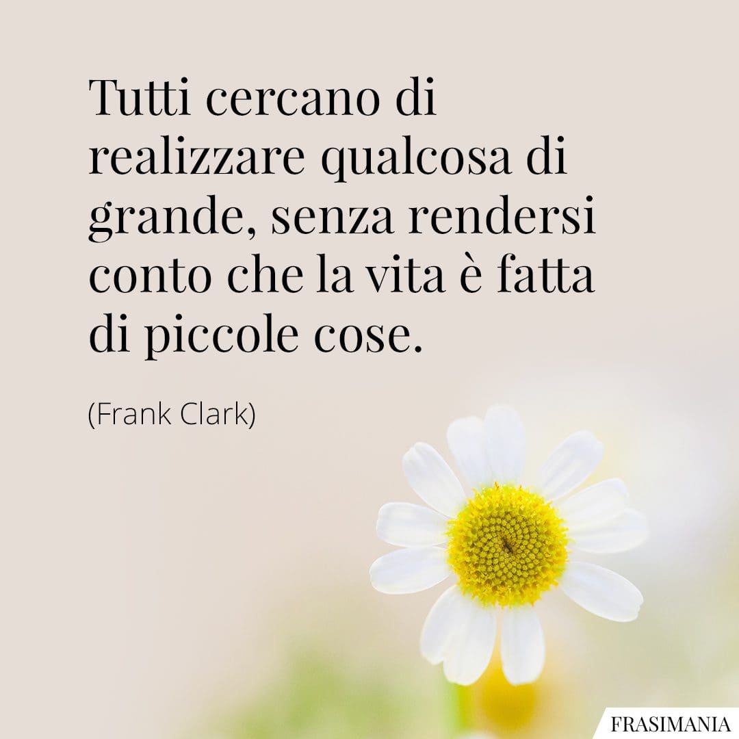 Tutti cercano di realizzare qualcosa di grande, senza rendersi conto che la vita è fatta di piccole cose.