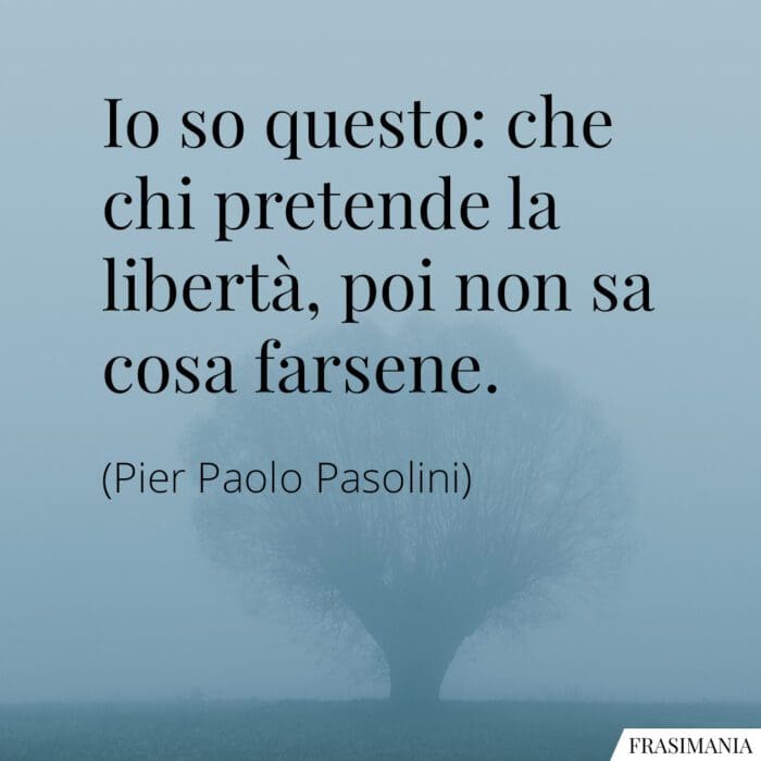 Io so questo: che chi pretende la libertà, poi non sa cosa farsene.