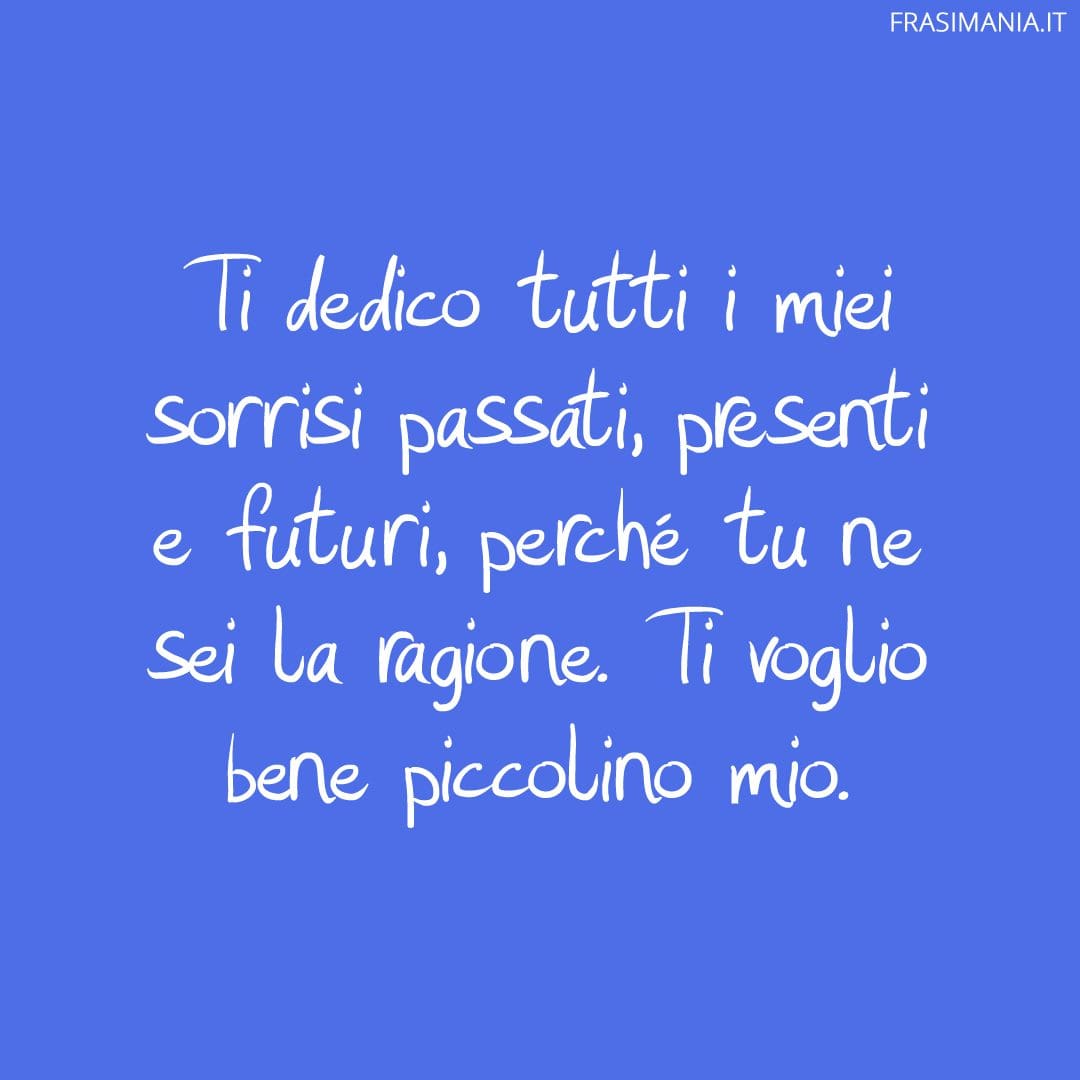 Ti dedico tutti i miei sorrisi passati, presenti e futuri, perché tu ne sei la ragione. Ti voglio bene piccolino mio.
