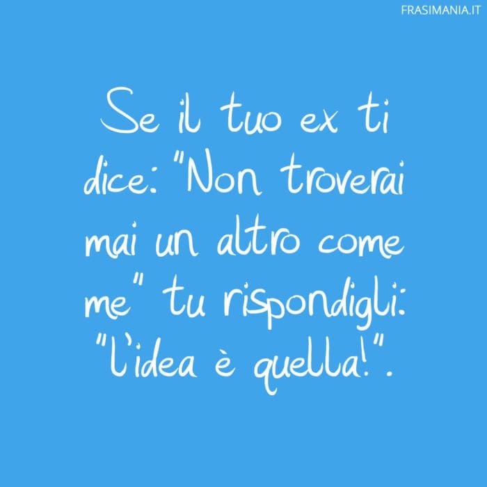 Se il tuo ex ti dice: “Non troverai mai un altro come me” tu rispondigli: “l’idea è quella!”.