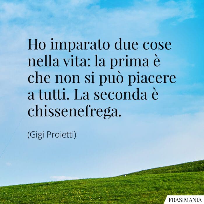 Ho imparato due cose nella vita: la prima è che non si può piacere a tutti. La seconda è chissenefrega.