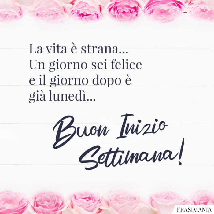 La vita è strana... un giorno sei felice e il giorno dopo è già lunedì... Buon Inizio Settimana!