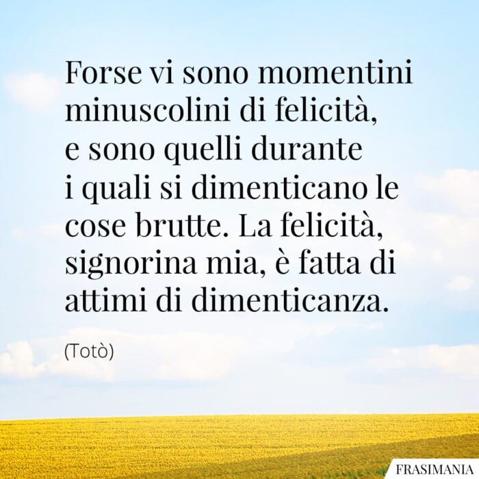 Forse vi sono momentini minuscolini di felicità, e sono quelli durante i quali si dimenticano le cose brutte. La felicità, signorina mia, è fatta di attimi di dimenticanza.