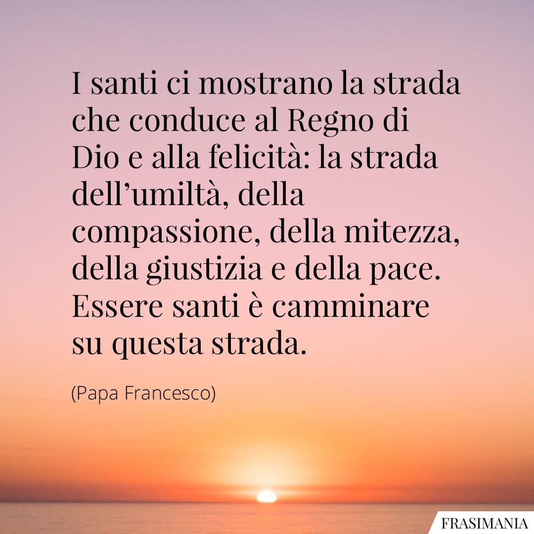 I santi ci mostrano la strada che conduce al Regno di Dio e alla felicità: la strada dell'umiltà, della compassione, della mitezza, della giustizia e della pace. Essere santi è camminare su questa strada.