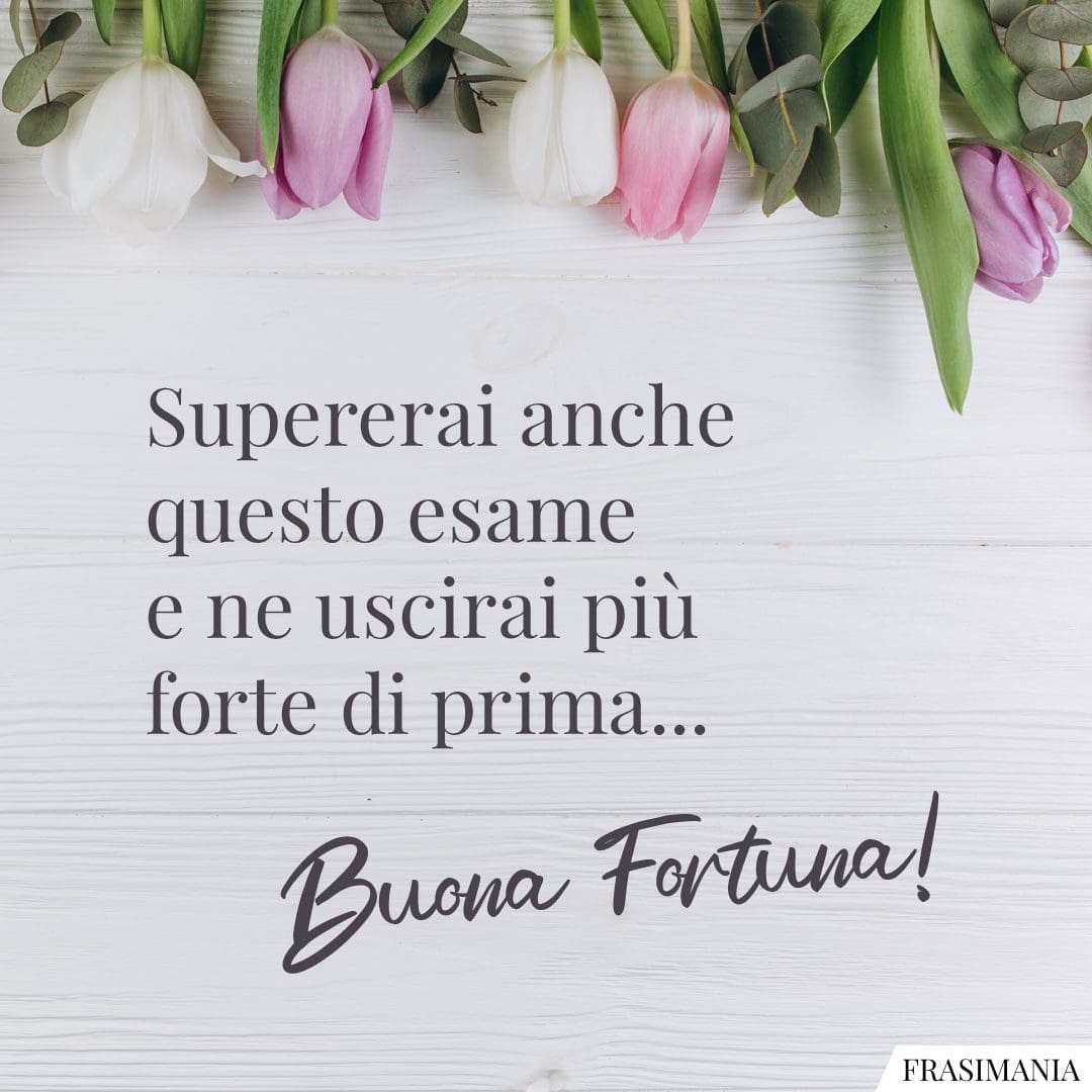 Supererai anche questo esame e ne uscirai più forte di prima... Buona Fortuna!