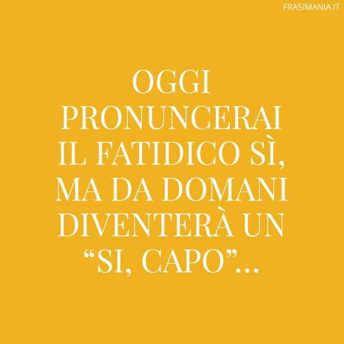 Oggi pronuncerai il fatidico sì, ma da domani diventerà un "si, capo"...