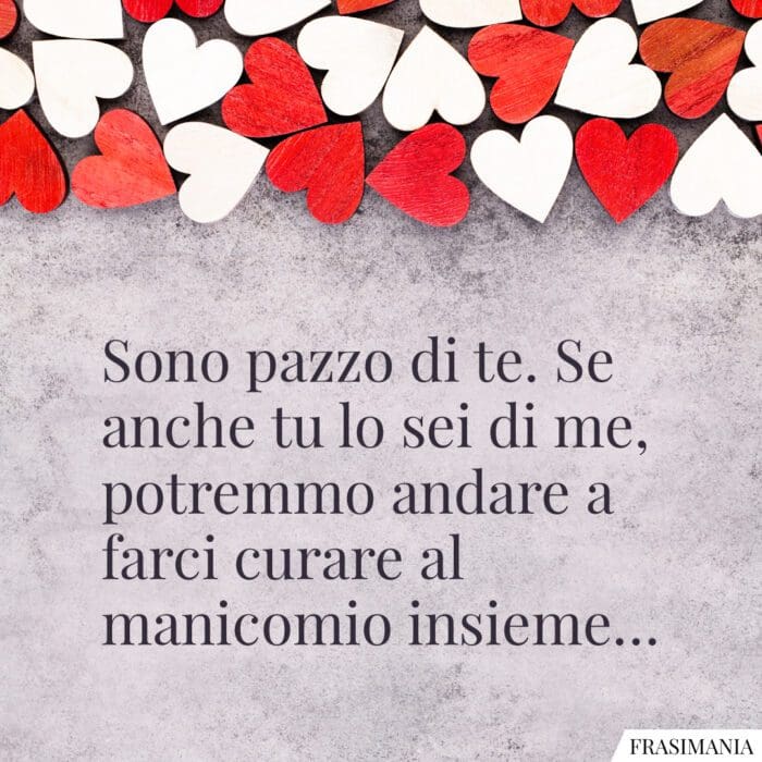 Sono pazzo di te. Se anche tu lo sei di me, potremmo andare a farci curare al manicomio insieme…