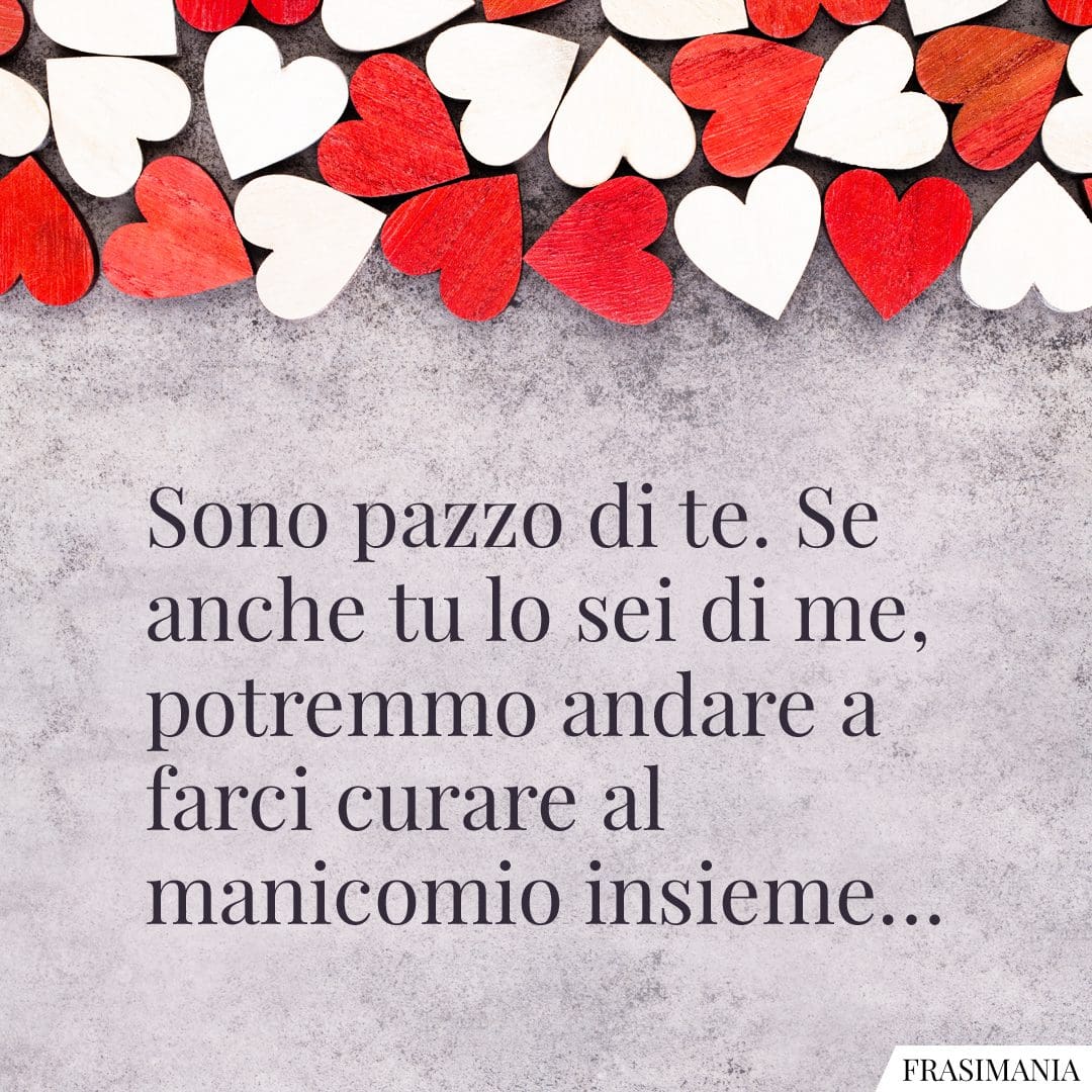 Sono pazzo di te. Se anche tu lo sei di me, potremmo andare a farci curare al manicomio insieme...