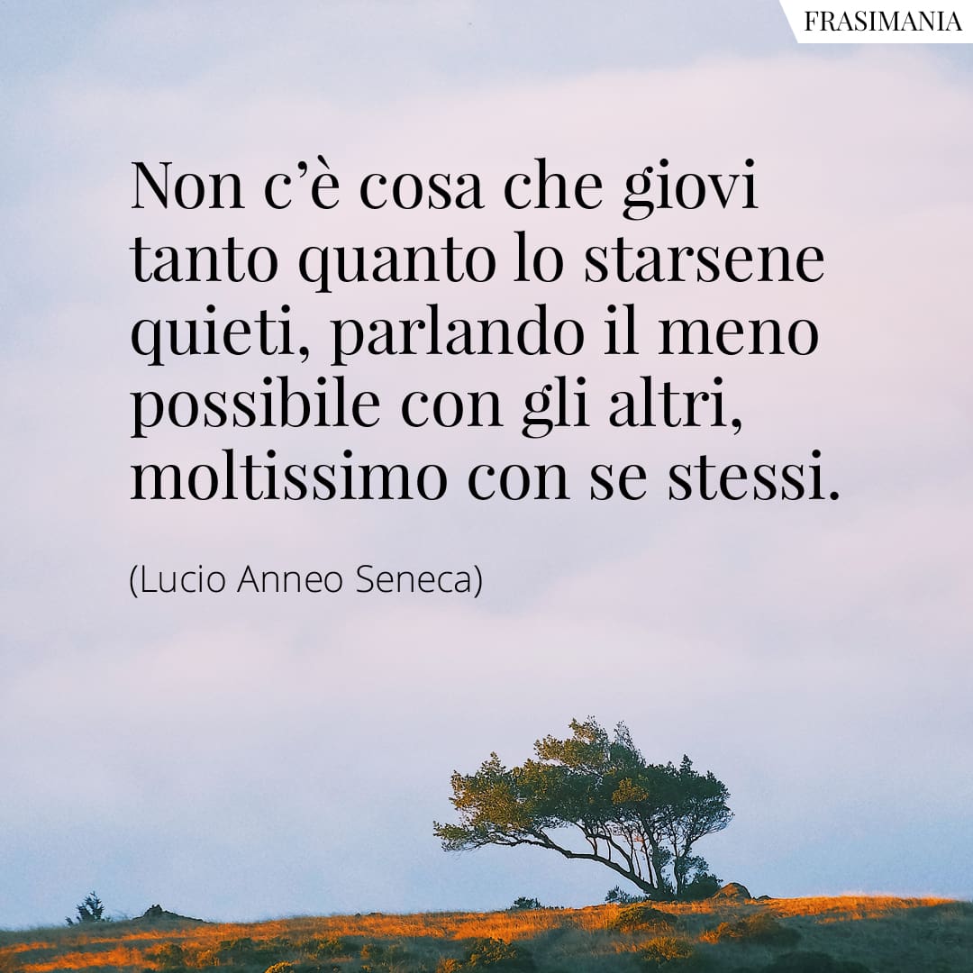Non c'è cosa che giovi tanto quanto lo starsene quieti, parlando il meno possibile con gli altri, moltissimo con se stessi.