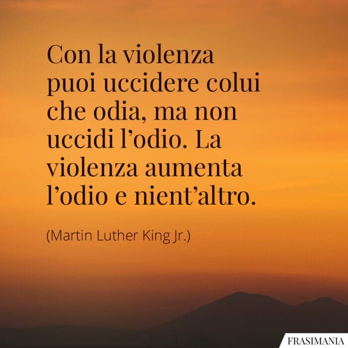 Con la violenza puoi uccidere colui che odi ma non uccidi l'odio. La violenza aumenta l'odio e nient'altro.