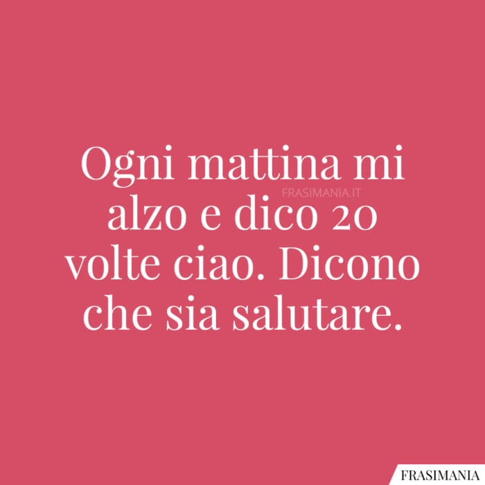 Ogni mattina mi alzo e dico 20 volte ciao. Dicono che sia salutare.