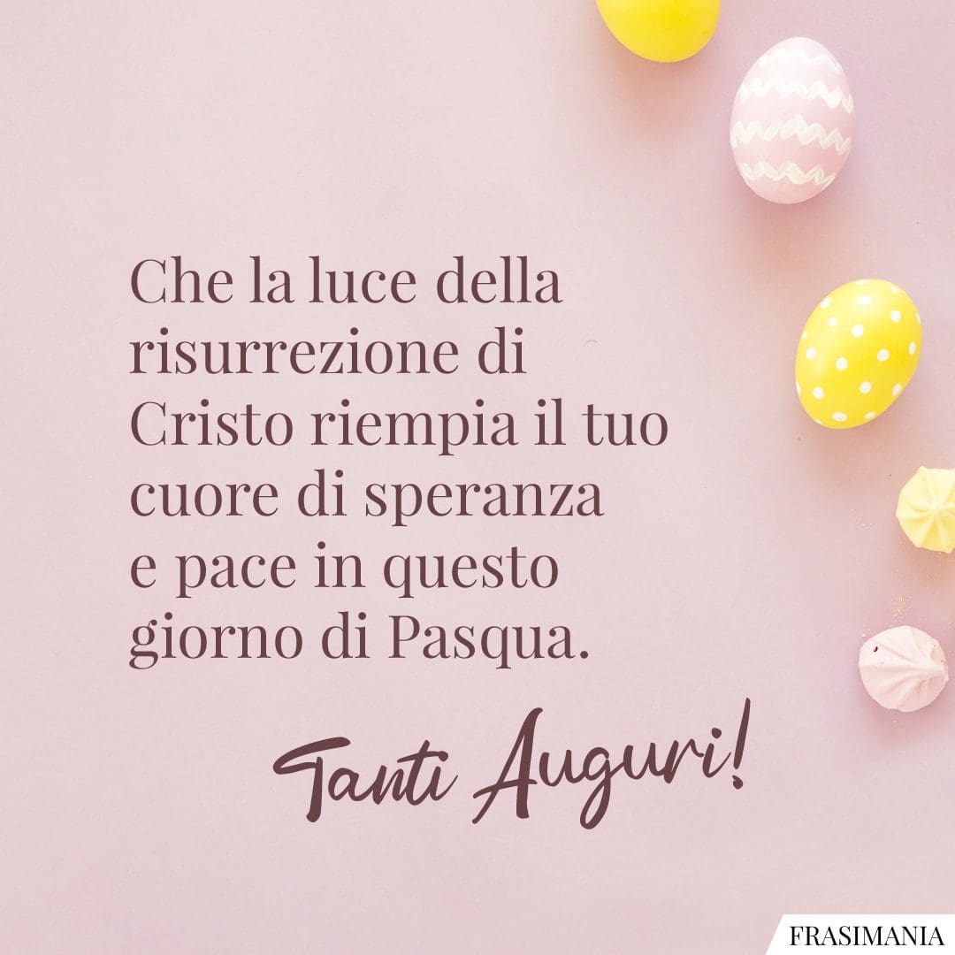 Che la luce della risurrezione di Cristo riempia il tuo cuore di speranza e pace in questo giorno di Pasqua. Tanti Auguri!