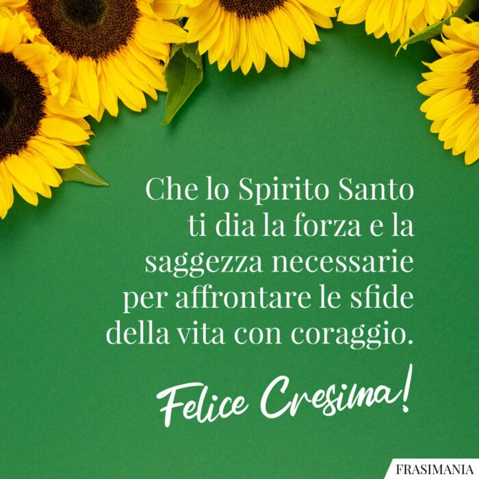 Che lo Spirito Santo ti dia la forza e la saggezza necessarie per affrontare le sfide della vita con coraggio. Felice Cresima!