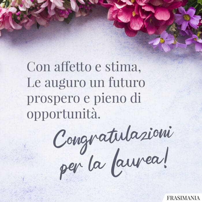 Con affetto e stima, Le auguro un futuro prospero e pieno di opportunità. Congratulazioni per la Laurea!