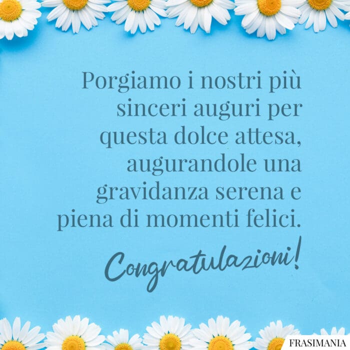 Porgiamo i nostri più sinceri auguri per questa dolce attesa, augurandole una gravidanza serena e piena di momenti felici. Congratulazioni!