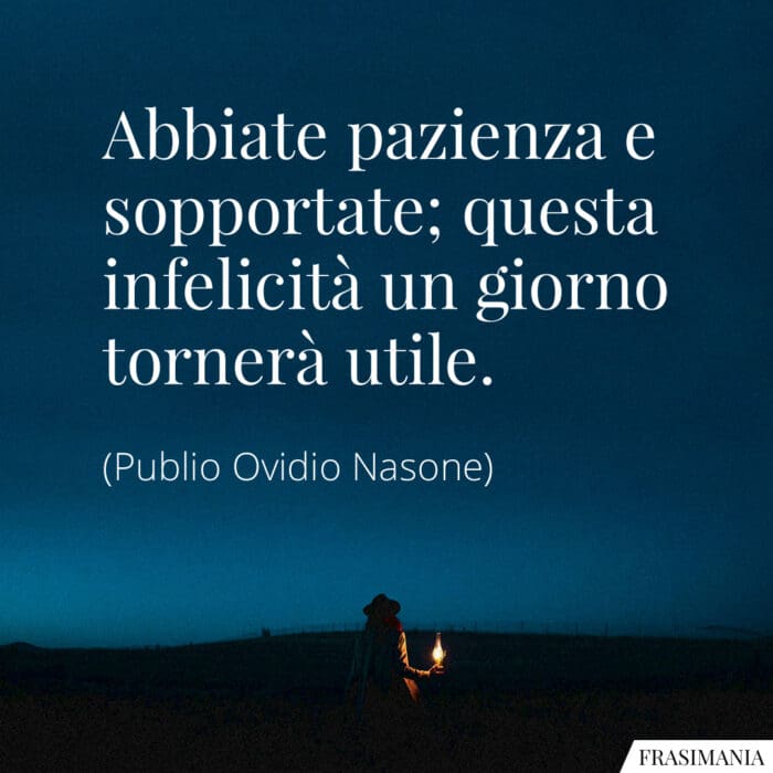 Abbiate pazienza e sopportate; questa infelicità un giorno tornerà utile.