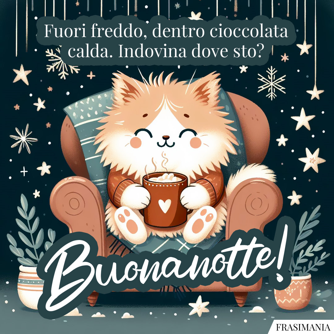 Fuori freddo, dentro cioccolata calda. Indovina dove sto? Buonanotte!